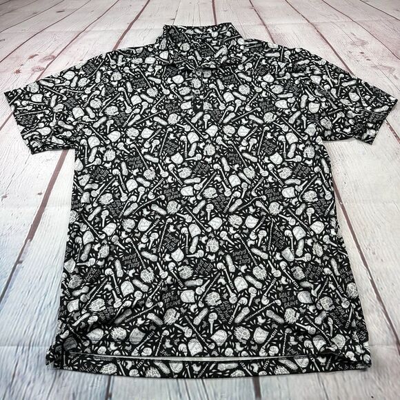 Bad Birdie Golf Polo Shirt Large Skull Grave Bones AOP Performance Stretch - Picture 2 of 10